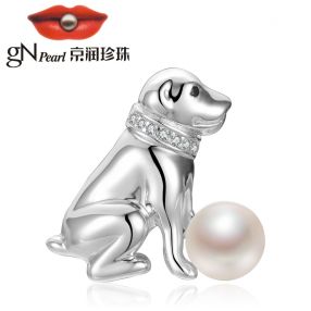 京润 旺狗 S925银镶淡水珍珠衫针