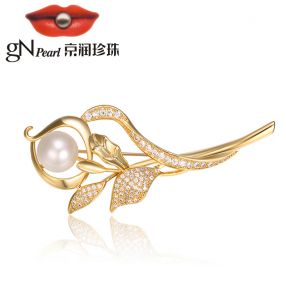 京润 怜爱 10-11mm合金镶淡水珍珠胸针 镶锆石 圆润亮泽